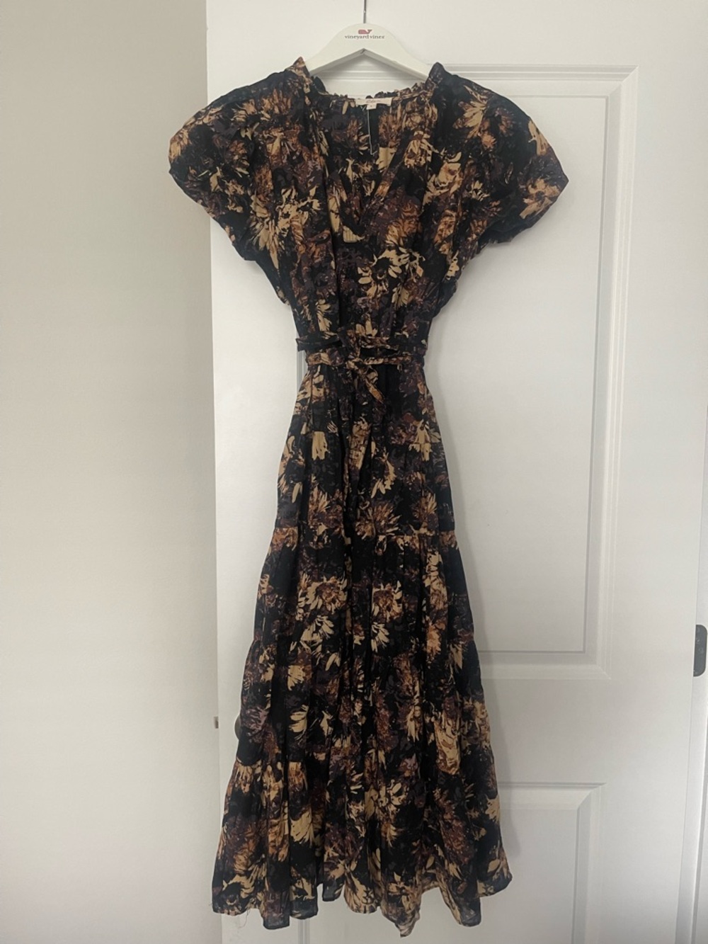 Elan Black Floral Maxi Dress with Brown Accents